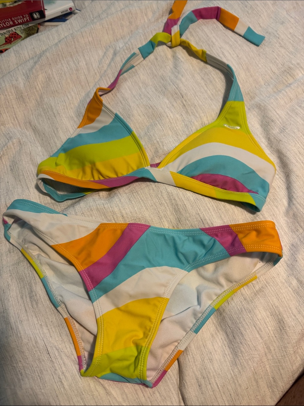 Roxy Girls' Bright Multicolor Wave Bikini - Yellow, Blue, Pink, Orange, White